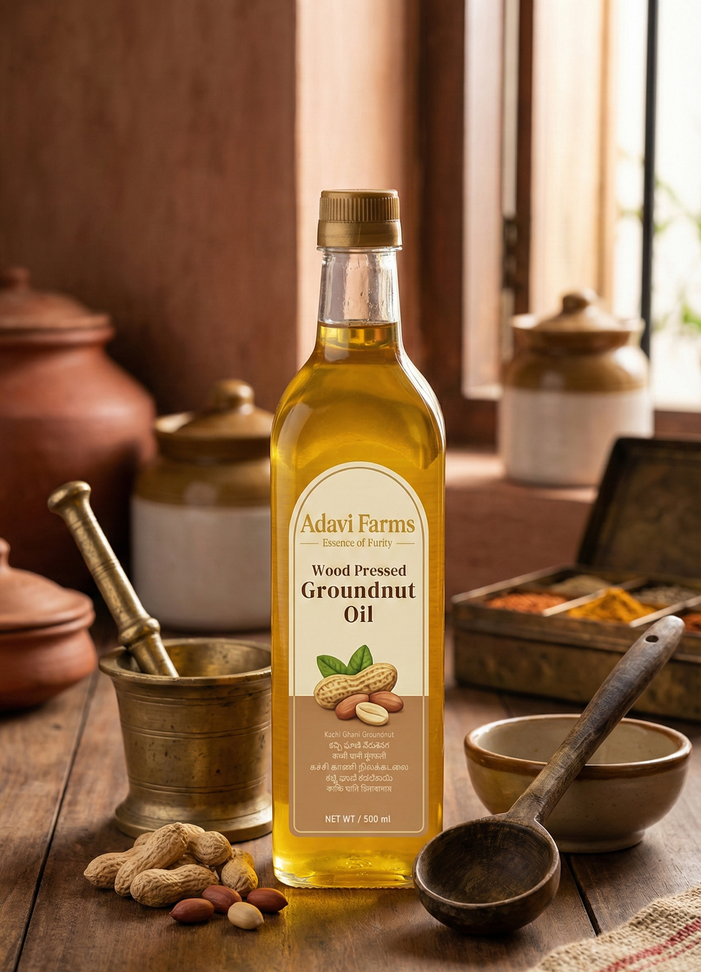 Wood-Pressed Groundnut Oil (Cold Pressed)