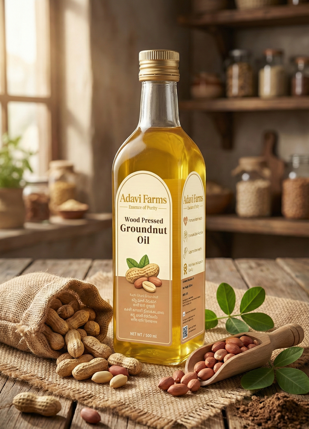 Wood-Pressed Groundnut Oil (Cold Pressed)