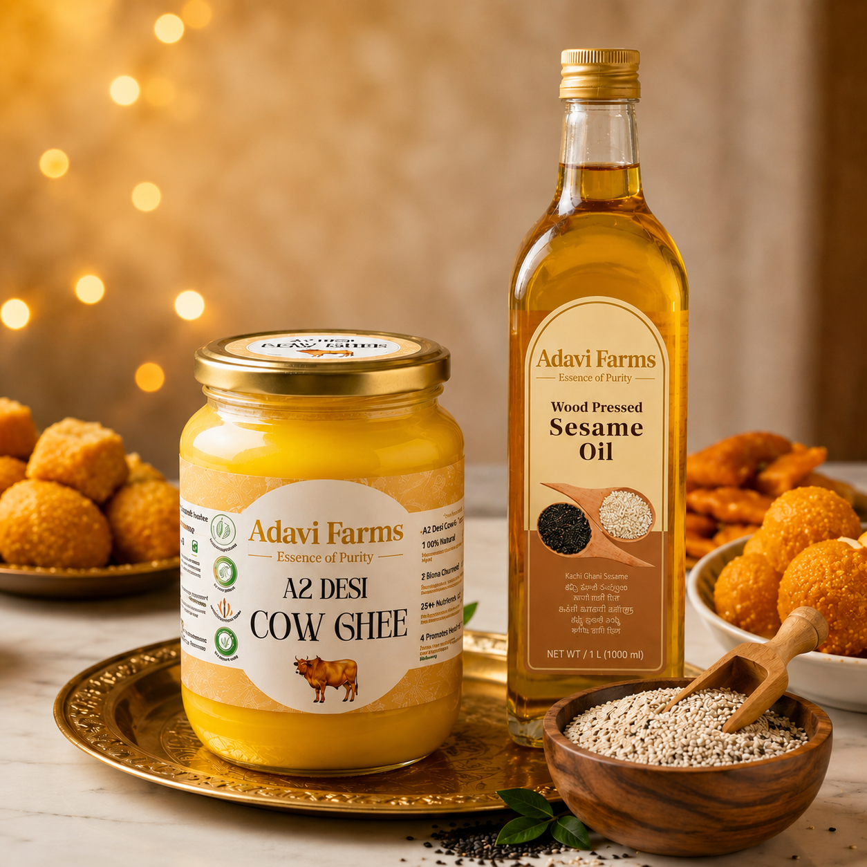 Premium Family Essentials Combo  (A2 Ghee 1 L + Sesame Oil 1 L)